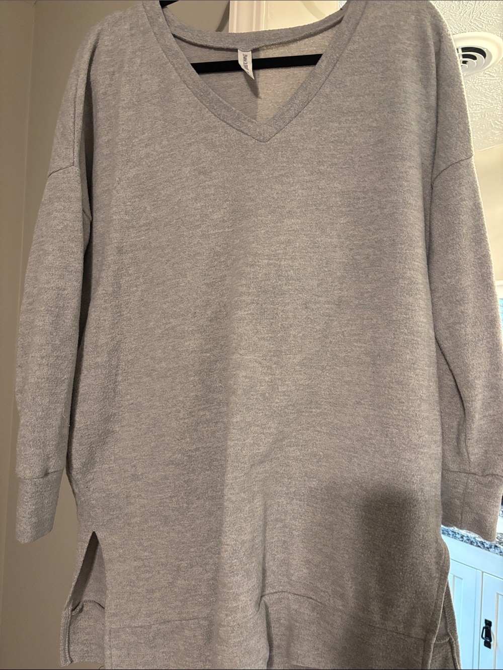 Zenana Outfitters Light Gray V-Neck Tunic Sweater